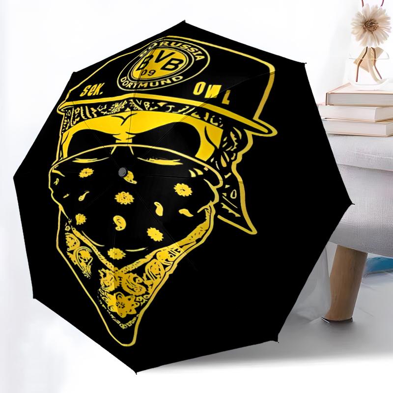 Bedruckter Borussia Dortmund Bedruckter Faltregenschirm, Outdoor-, Freizeit- und Reise-Regenschirm, Strapazierfähiges Schirmgewebe, Geburtstags- und Feiertagsgeschenk
