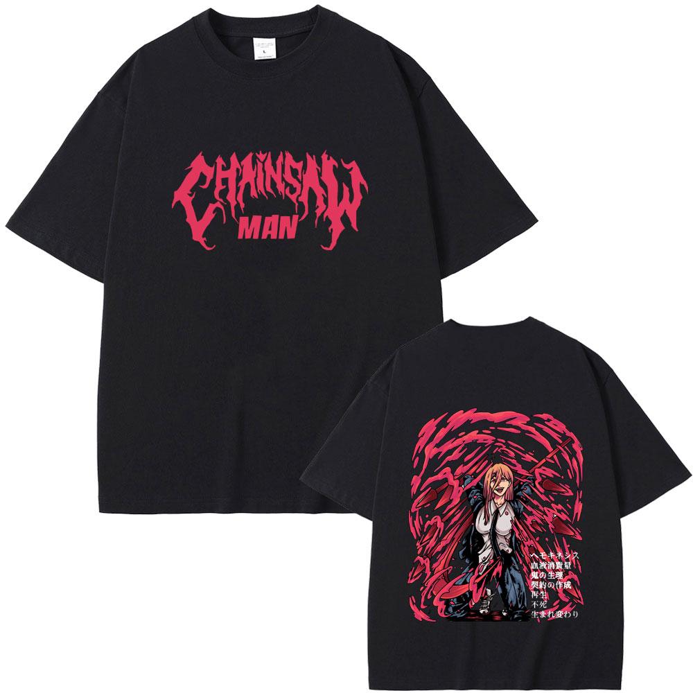 Anime Chainsaw Man Power Double Sided Printed T-shirt Summer Men's Women's Fashion Casual Oversized Streetwear Manga Lovers Gift