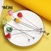 Cartoon Fruit Stirrer Cocktail Stir Stick, Stainless Steel Mixing with Durian Pineapple Strawberry Smooth Stick Watermelon Rubber Top Decor, Drink for