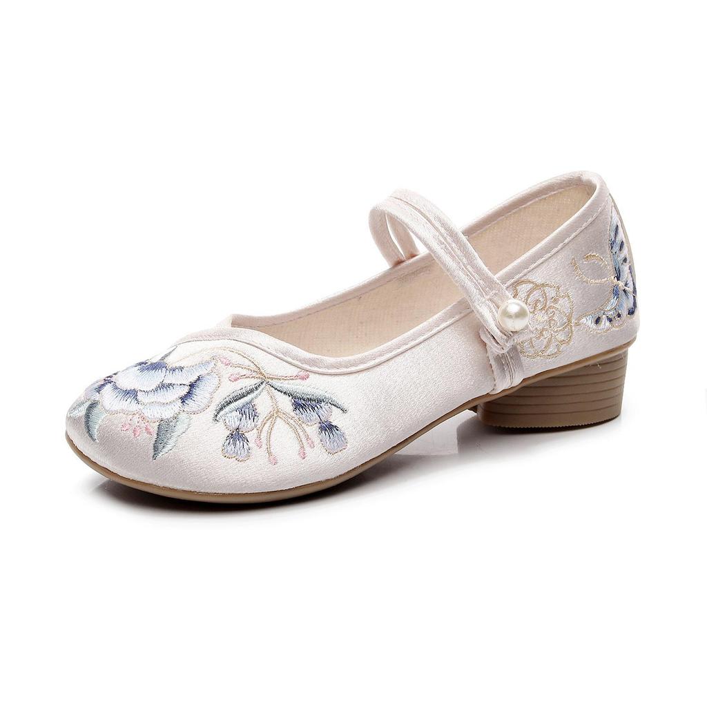 Bingning 2024 Retro Chinese Qipao Embroidered Cloth Shoes
