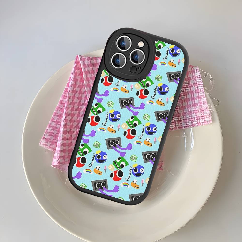 Cartoon R-Rainbow Friends For IPhone 16 15 14 13 12 11 Pro Max Plus Leather Phone Case