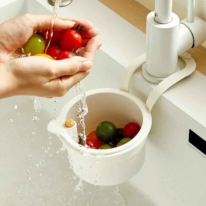 Hanging sink filter basket, circular drain, multifunctional fruit and vegetable cleaning, food residue drainage faucet filter