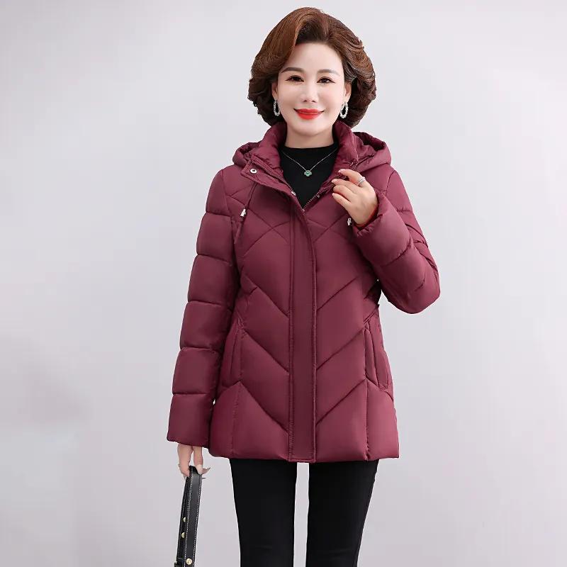 Plus Size Middle Age Women's Short Parkas Winter Outerwears Hooded Elegant Loose In Coats Thick Warm Lady Jackets