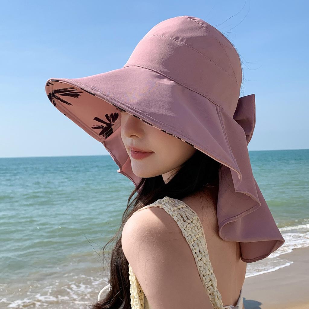 Neuer vielseitiger Mode-Visor Damen Sommer Reise Schleife Krempe Leerer Oberteil Atmungsaktives Schultertuch Bucket Hat