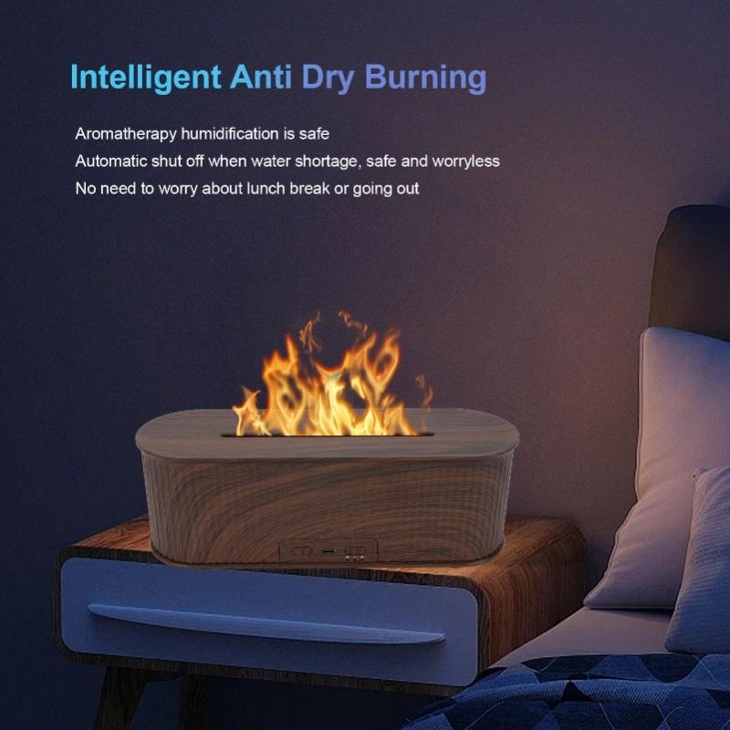 Fire Flame Diffuser Humidifier 25dB Quiet Timing 7 Colors LED Fire Flame Aromatherapy Diffuser For Bedroom Dark/Light