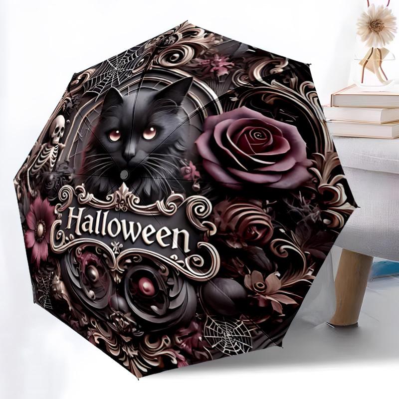 1pc Halloween Cat Automatic Folding Umbrella, Sturdy And Durable Automatic Folding Umbrella with 8 Ribs, Convenient for Outdoor Use141