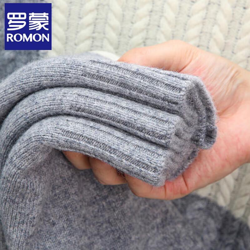 ROMON Men's Pure Wool Round Neck Jacquard Sweater