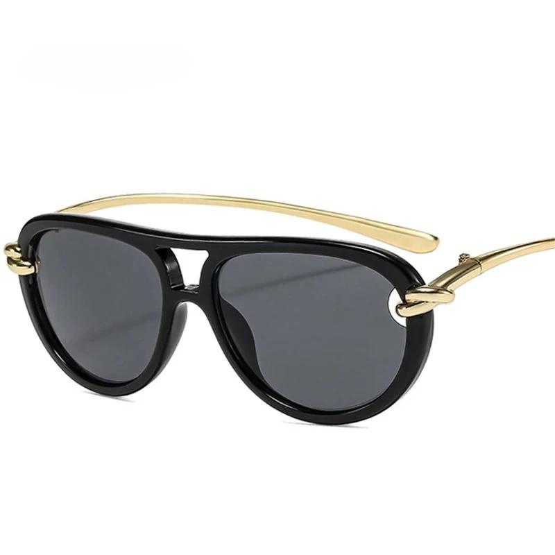 New Popular Fashion Double Bridges Eyeglasses Pilot Women Luxury Sunglasses Brand Designer Oval Hollow Shades UV400 Eyewear