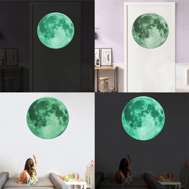 30cm Luminous Moon 3D Wall Sticker For Kids Room Living Room Decor Bedroom Decoration Home Decals Glow In The Dark Wallpaper