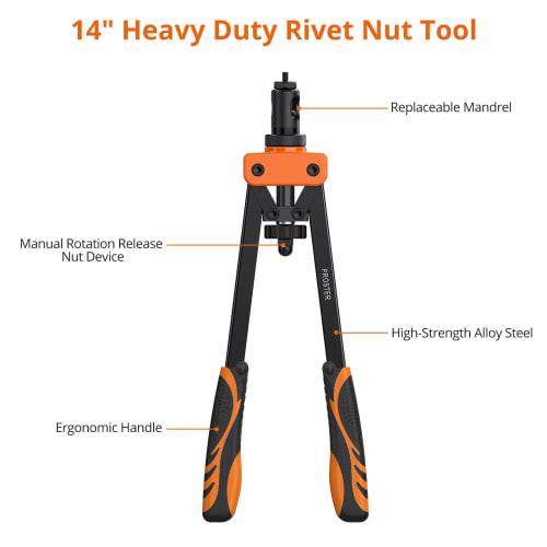 Proster Hand Riveter Set, Two-Handed, Compatible with M3, M4, M5, M6, M8, M10, Etc., Includes 150 Rivet Nuts (Orange)