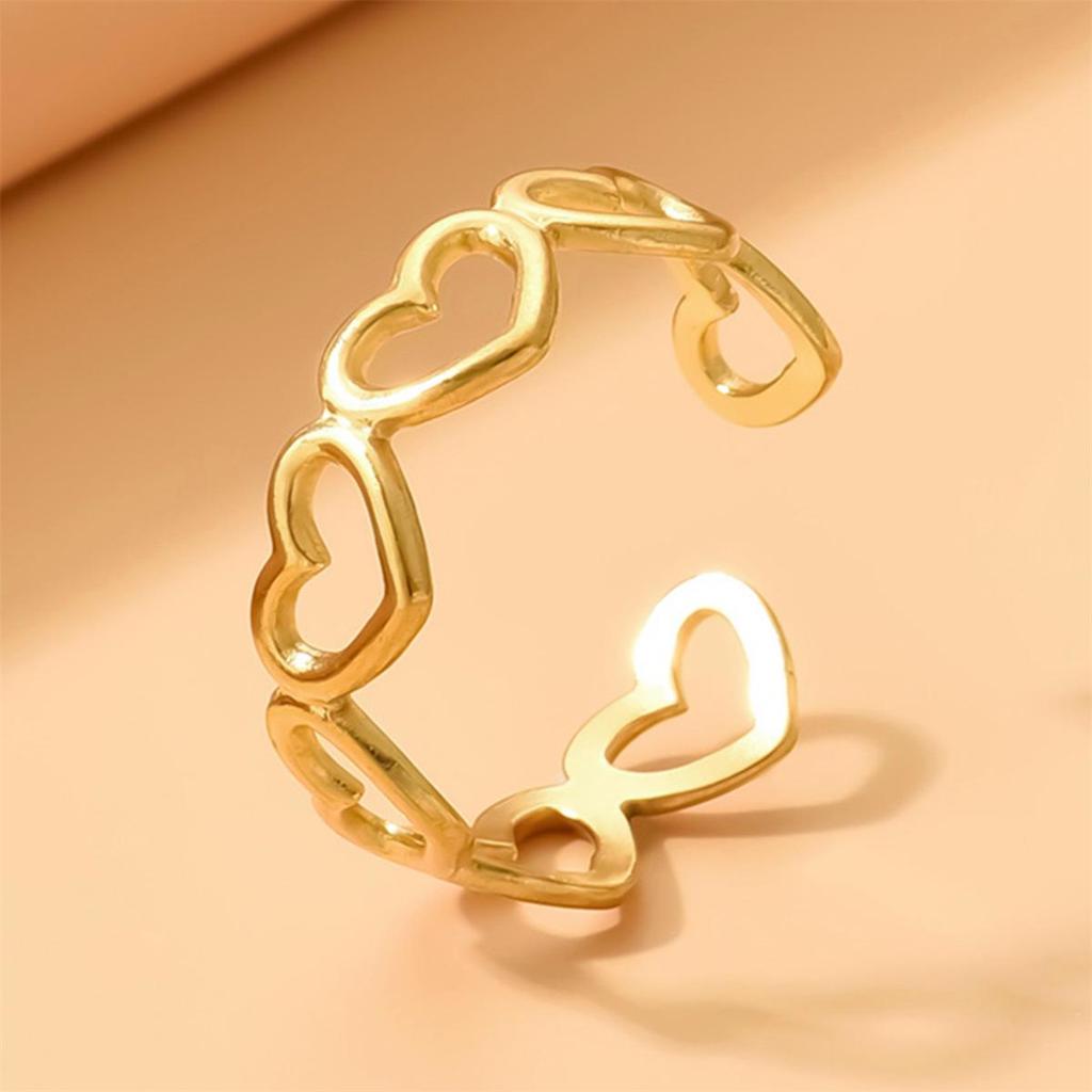 Adjustable Gold Plated Stainless Steel Heart Ring