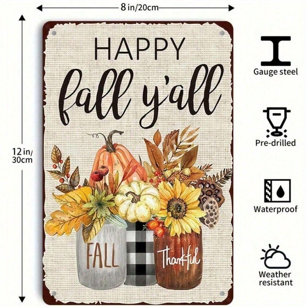 Metal Wall Art Sunflower Pumpkin Fall Sign Home Decor 20x30cm