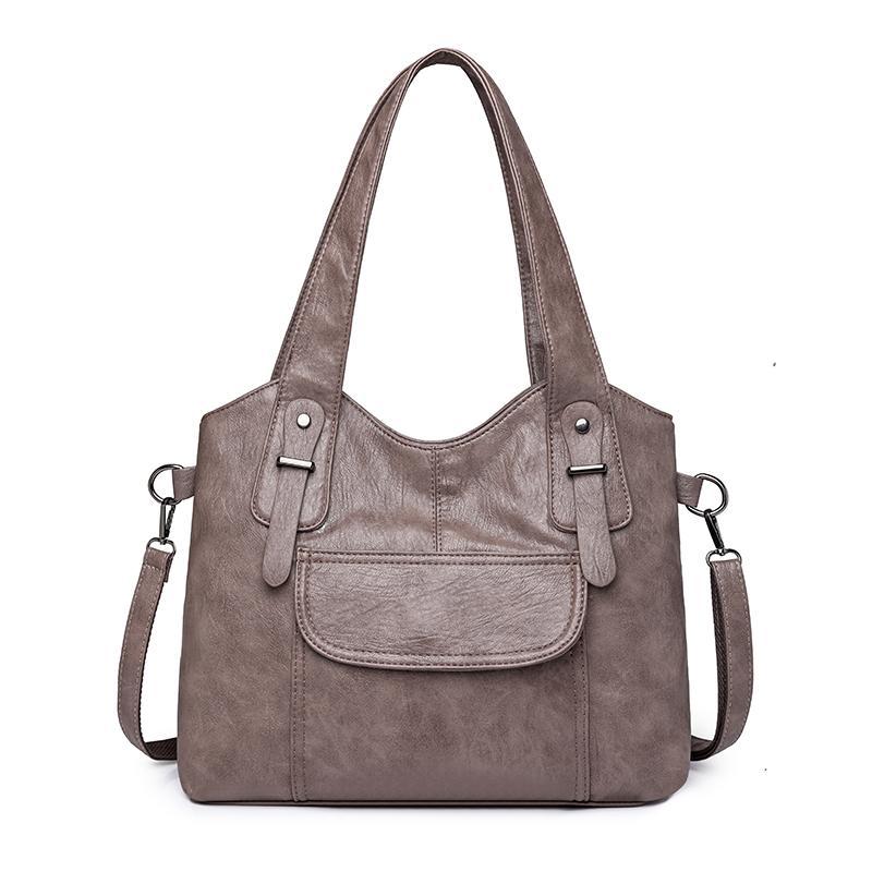 Women'S Elegant Solid Color PU Leather Shoulder Bag With Zipper Closure Polyester Lined Tote Versatile Handbag For Work