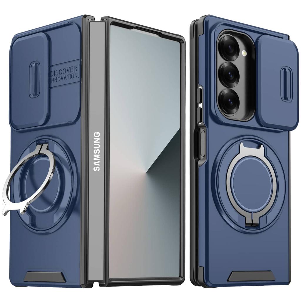 Case for Samsung Galaxy Z Fold 8 Ultra 7 6, Heavy Duty Case with Slide Camera Cover, 360° Rotatable Stand & Magnetic Car Mount