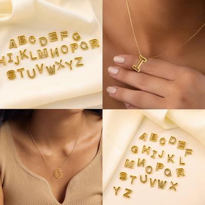 CARLIDANA Trendy Fashion Stainless Steel Gold Plated Hollow 26 Letters Pendant Initial Charm Alphabet for DIY Jewelry Necklace