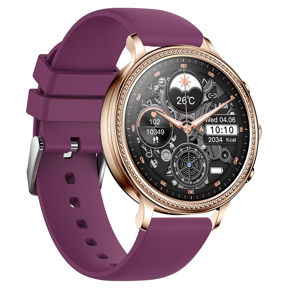 

V60 1.39 Full Touch Screen Fossil Smart Watch Waterproof Silicone Strap Women Bluetooth-compatible Call Bracelet with Heart Rate Sleep Monitor Wine Red