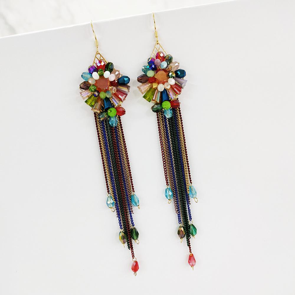 Jingqi Jewelry, Exaggerated Personality Long Earrings Temperament Handmade Earrings Women'S Bohemian Fringed Flower Earrings