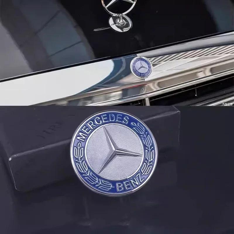 

C200 E200 For Mercedes Benz 3 Pins ABS Car Emblem Front Top Grille Hood Edge Head Bonnet Badge for Mercedes Benz New E/S Class S silver base 38mm
