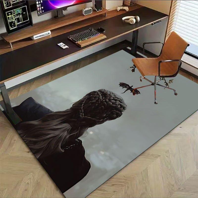 1pc Fire and Blood Office Carpet Chair Mats, Home Decor Mat Fantasy Theme Mat Durable Mat, Dragon Decor,Suitable for Fantasy Theme Lovers