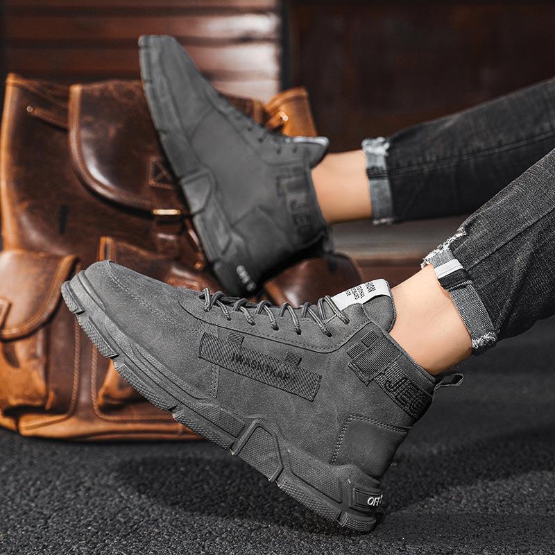 Autumn and winter new fashion men's big head shoes high-top lace-up Martin boots youth thick-soled tooling shoes