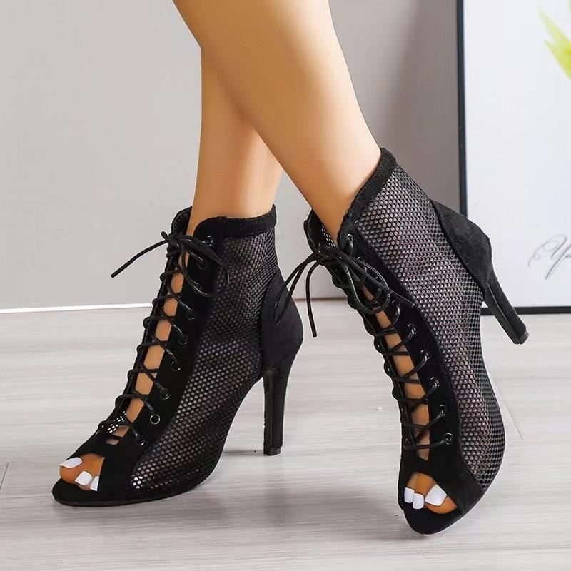New hollow sandals fashion cross strap sexy stiletto sandals large size women's cool boots