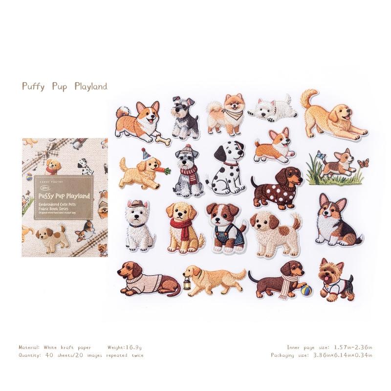

40Pcs Creativity Embroidered Dnimals Simulated Relief Stickers Fun Scrapbooking Retro Diy Diary Decoration Stationery Stickers A4