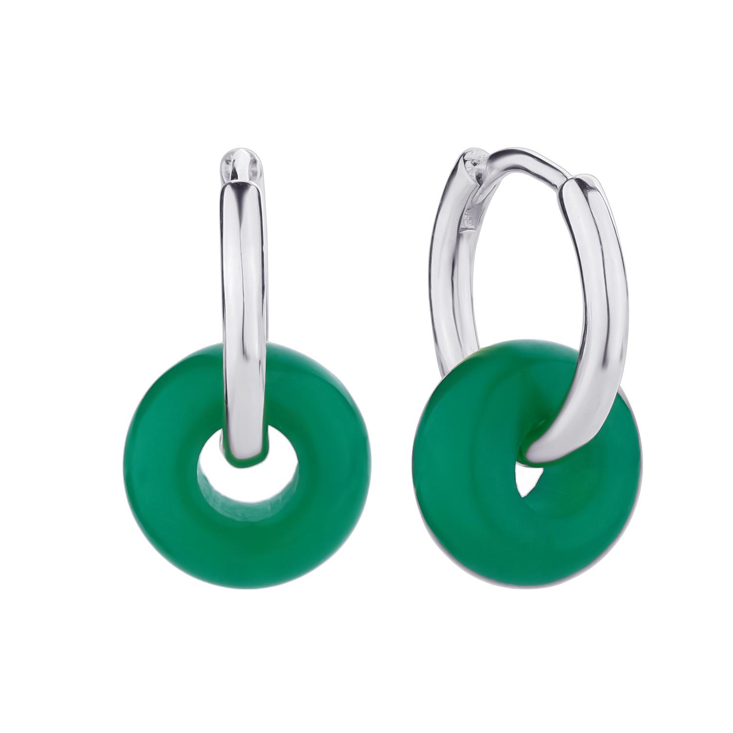 Серебряные серьги-пончики S925, простые ретро-серьги из агата, серьги из французского тополя и зеленого халцедона 925 Silver