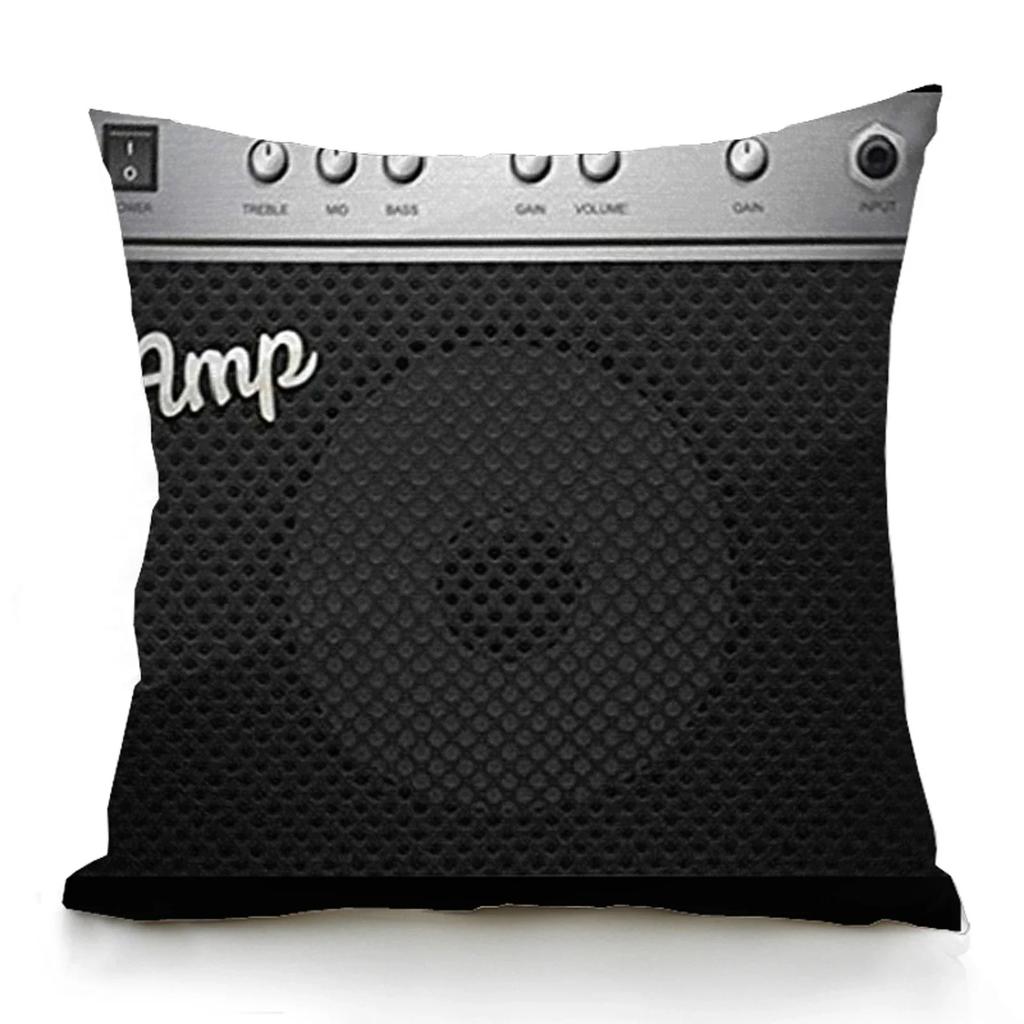 Home Decor Pop Band Cushion Cover Black Guitar Music Pillowcase Retro Speaker Piano Rock White