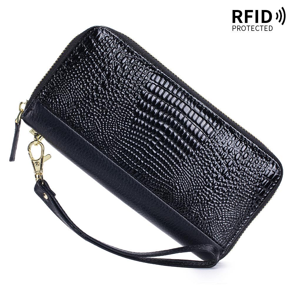 New women's long wallet fashionable crocodile pattern classic mobile phone bag patent leather simple clutch bag large capacity