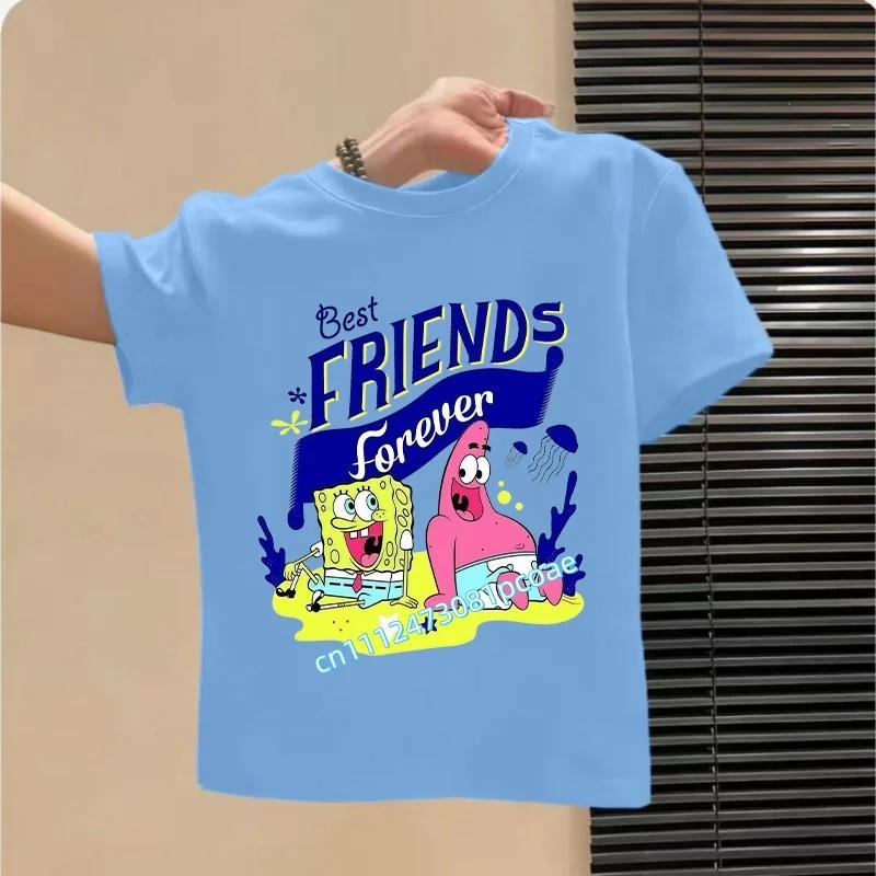 SpongeBob SquarePants childrens cotton shortsleeved boys sports shirt girls casual top with cartoon print summer Tshirt