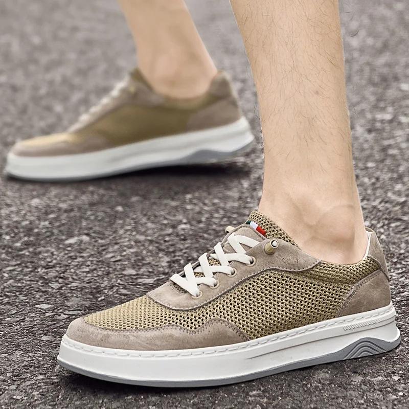 Summer Microfiber Hollow Flat Sole Board Shoes for Men Outdoor Lace Up Men's Sport Shoes Trendy Casual Men's Casual Board Shoes