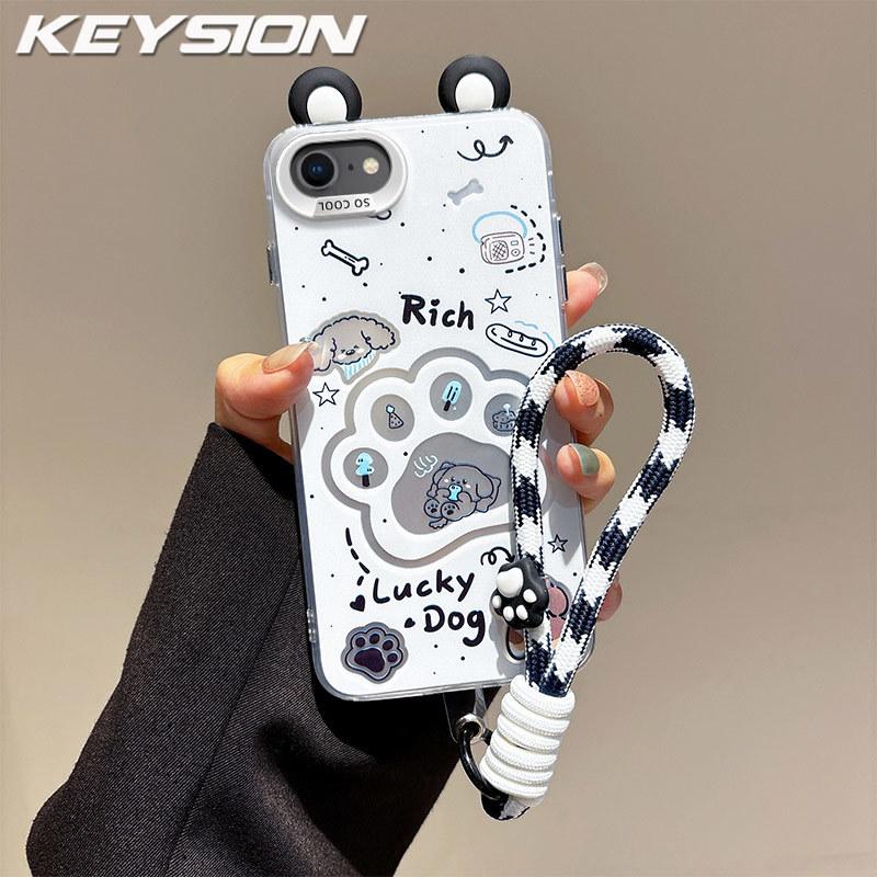 KEYSION Süße Cartoon-Ohren Hülle für iPhone SE 2020 2022 mit Lanyard Silikon+PC Stoßfeste Handy-Rückseite für iPhone 8 7 Plus