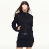 Amerikanische Retro Cool Hot Girl Schwarze Stehkragen Schlankmachende Frühlingsjacke für Damen