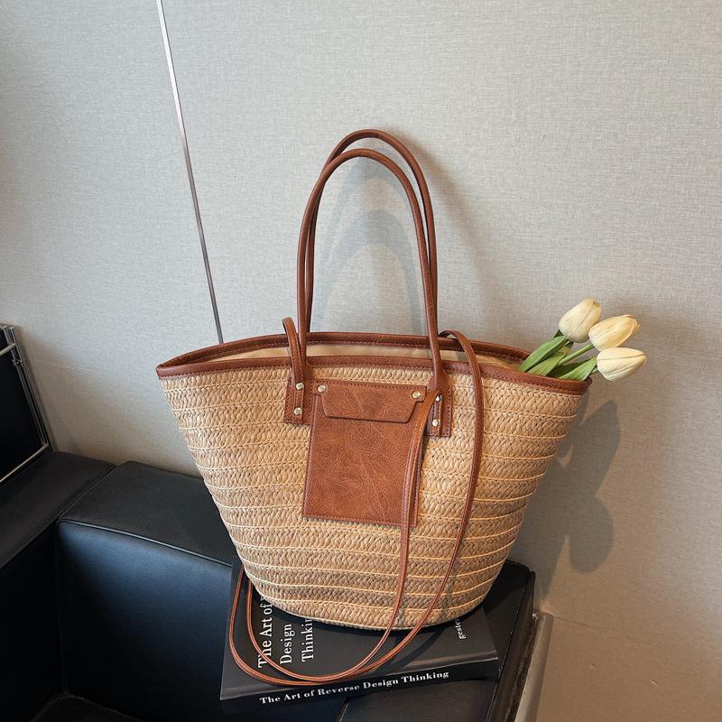 

Вязаная соломенная сумка большой вместимости женская весна-лето 2025 новая универсальная сумка-мессенджер тоут для отпуска пляжная сумка хаки