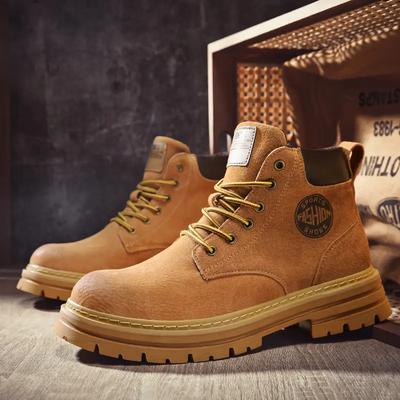 Bottes montantes classiques en cuir jaune pour homme, antidérapantes, idéales pour le travail, la randonnée et l'extérieur, tendance, pour hommes et femmes