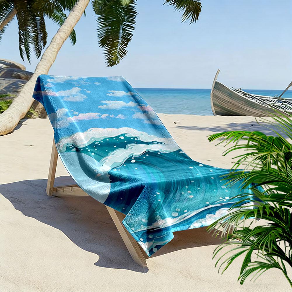 Ocean Wave and Cloud Design Beach Towel Quick-drying for Travel Outdoor Sports Jogging Beach and Swimming