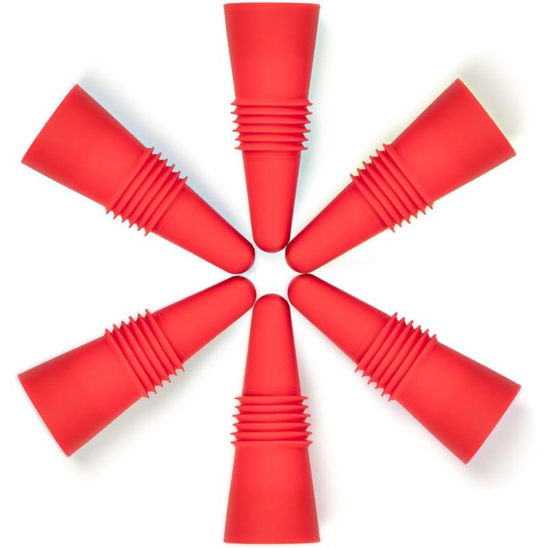 6PCS Black Silicone Wine Bottle Stopper with Threaded Seal Ring and StainlessTop, Suitable for Wine Bottles