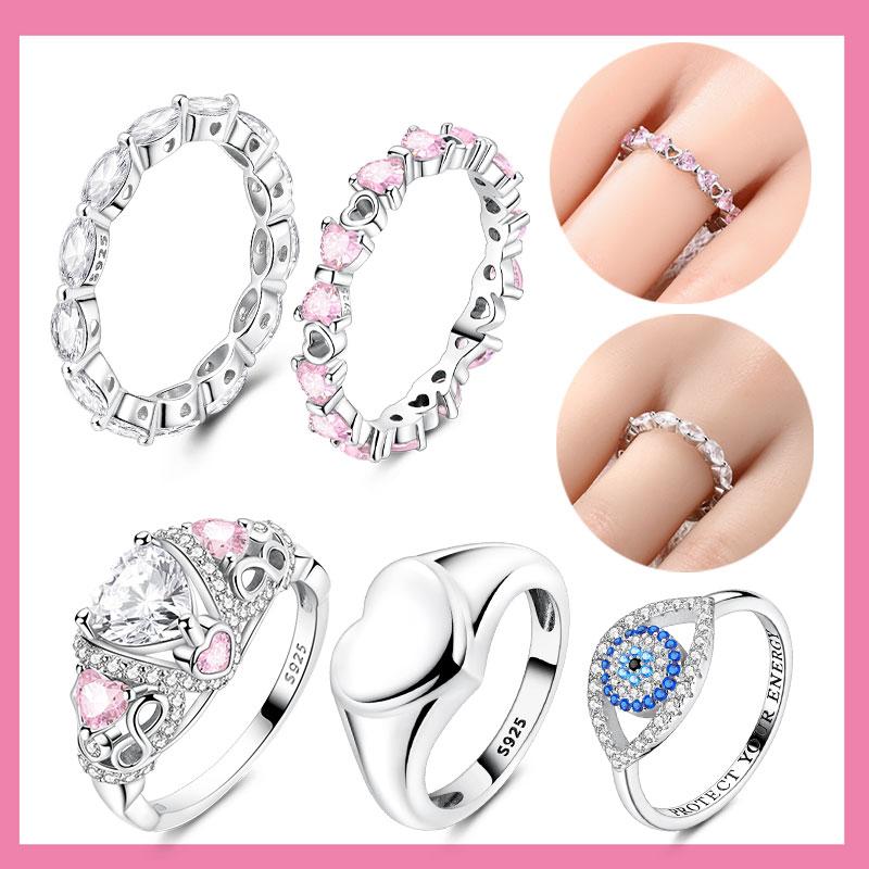 New copper Infinity Love Pink Heart Sparkling Cubic Zircon Rings Evil Eye Signet Ring for Women Protection Lucky Jewellery Gift