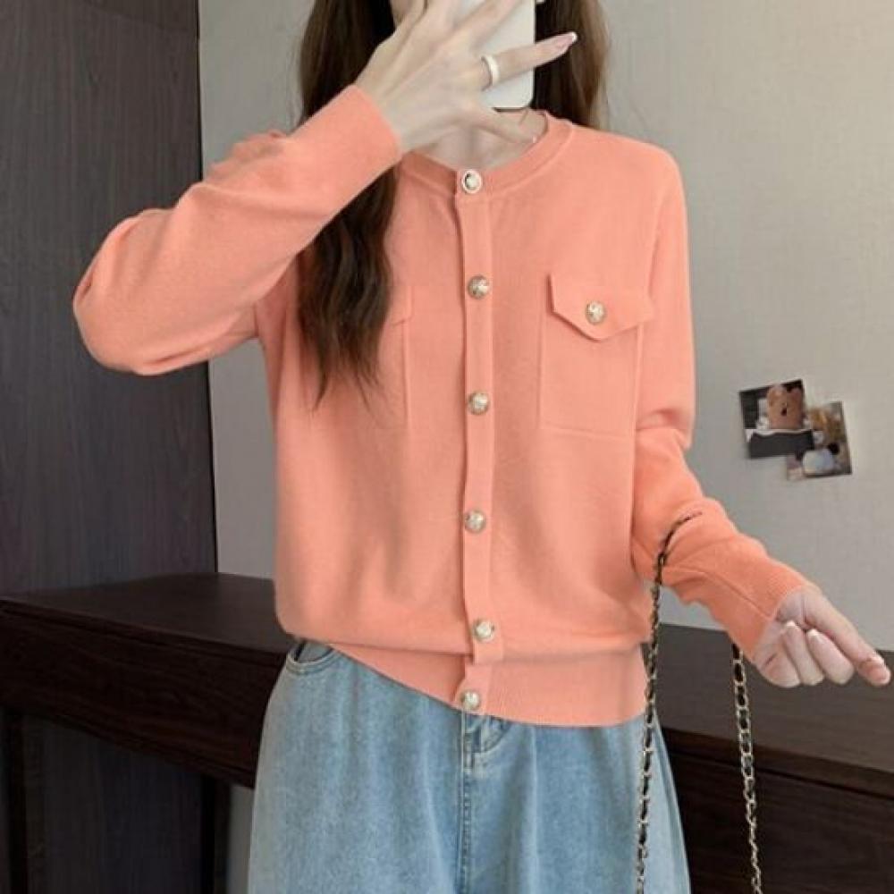 Navava Women Vintage Daily Round Neck Long Sleeve Knit Cardigan Nk2454