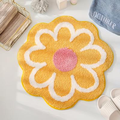 Cute Non-Slip Super Absorbent Bath Mat - 60.96x60.96 Cm Machine Washable Microfiber Floral Decorative Mat for Bathtub, Shower, Bedroom