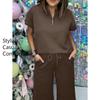 Women's Fashion Casual Summer Spring Solid Color Print Short Sleeve V-Neck Trousers Pants Suits