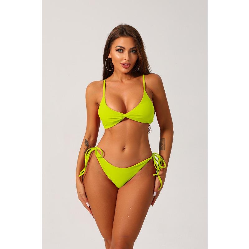 Women's Red Twist Front & Side Tie Two-Piece Bikini Swimsuit
