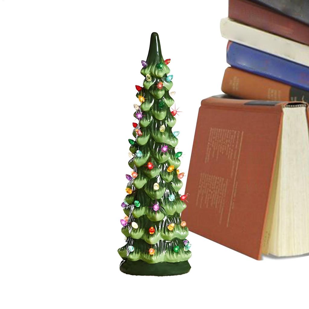 Christmas Tree Table Decor Resin Christmas Tree Figurine With Lights Desktop Ornament LED Lamp for Bedroom Living Windowsill