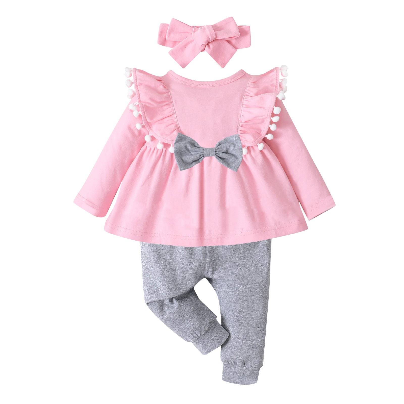 

Модный однотонный топ с круглым вырезом и длинными рукавами для девочек + однотонные брюки 90 розовый