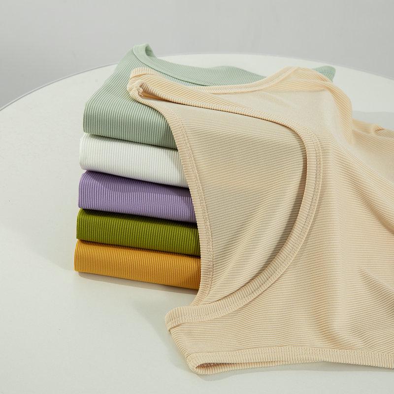 Women's Plus Size Ice Silk Ribbed Sleeveless Tank Top with Wide Shoulders, Round Neck, Ideal for Summer Outerwear or Innerwear.