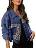 European-American Leopard Print Patchwork Ripped Denim Jacket - Women's Casual Autumn Fashion.