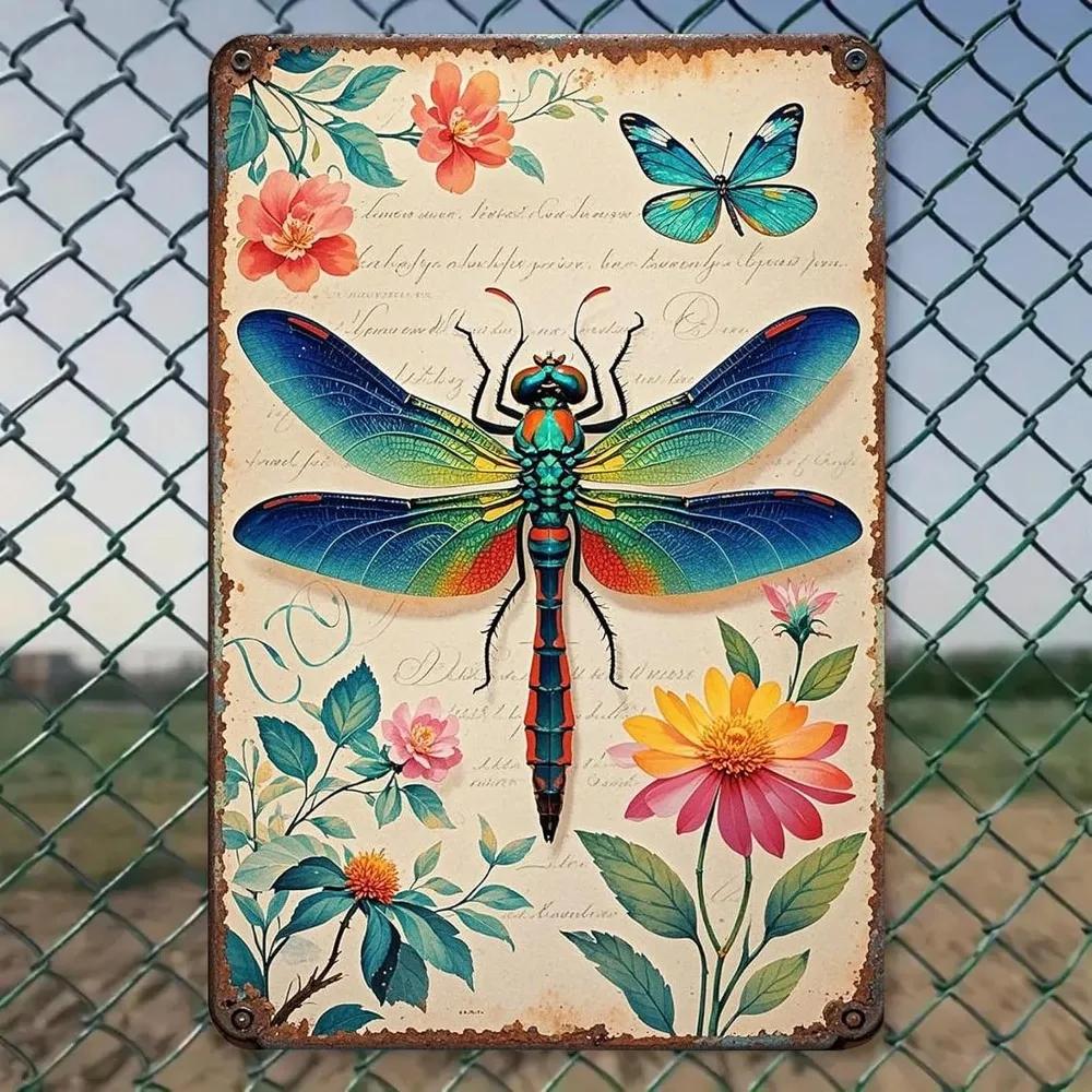 SeeyooLibellenstil3Blechschild Seeyoo Retro Blechschild Libellenstil 3 - Vintage Metallwandkunst, Langlebige Farbechte Haus-/Bar-Dekoration