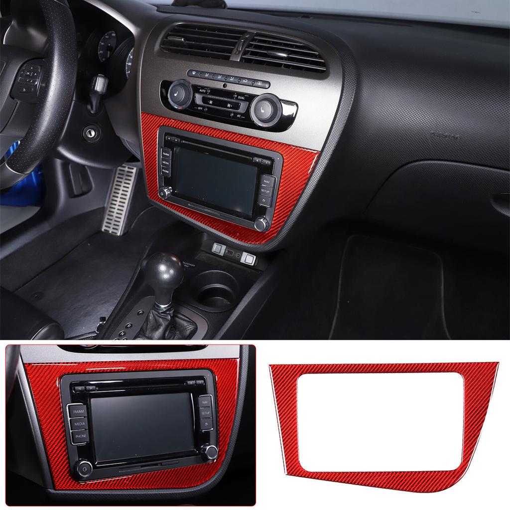 Red Carbon Fiber Dashboard Navigation Cover Trim For Seat Leon 2008-12