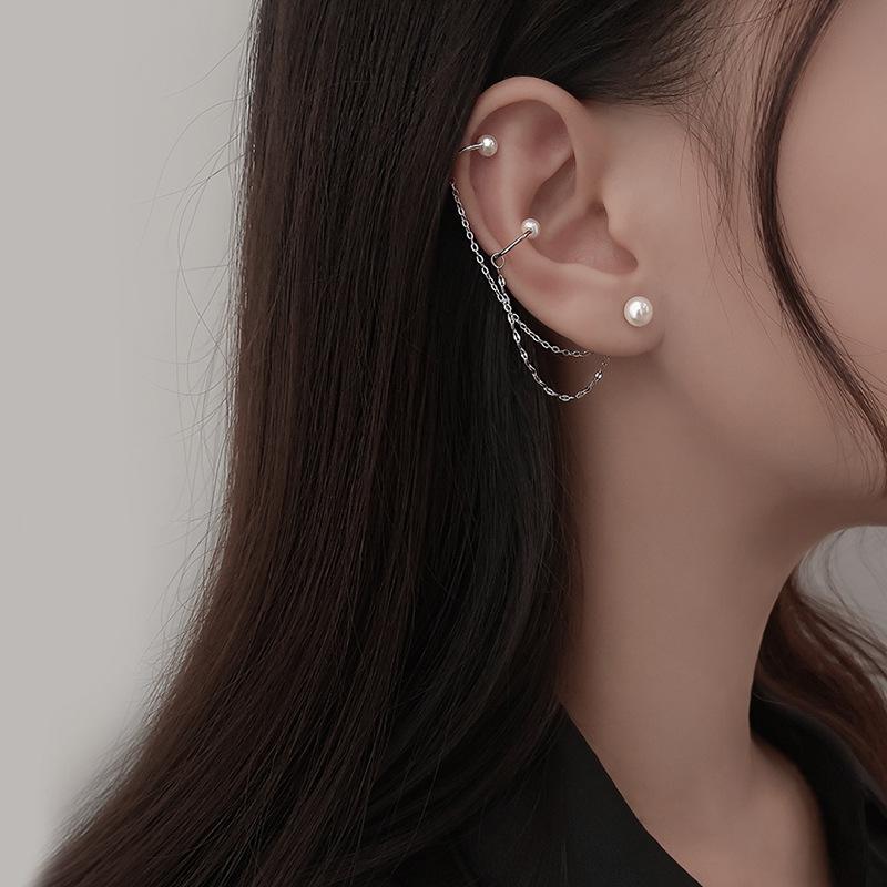 925 Silver Pearl Ear Clip No Hole Long Tassel Earrings Wedding Bridesmaid Jewelry Elegant Bone Clip Fashion Accessories