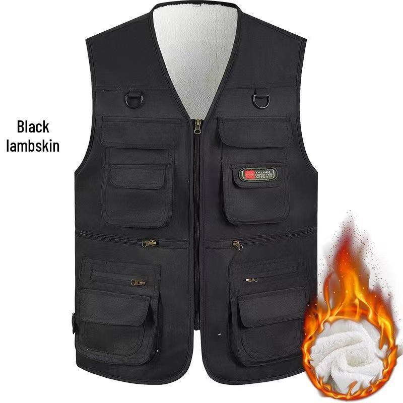 Men's Spring/Autumn Cotton Multi-Pocket Vest - Outdoor, Casual, Sleeveless Jacket for Middle-Aged & Elderly. Perfect for Fishing & Daily Wear.